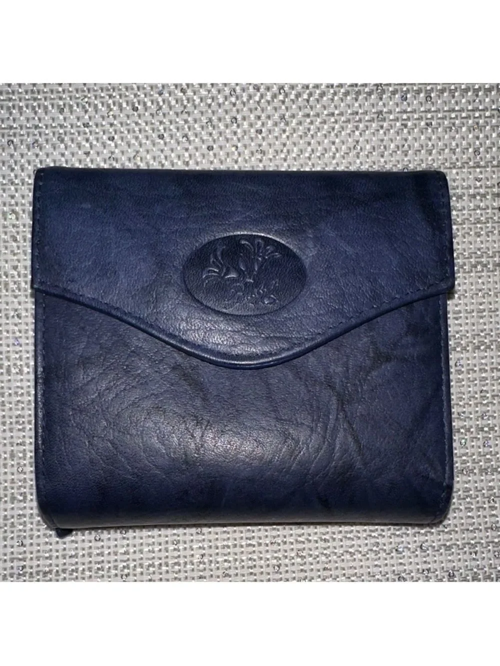 Julia Buxton Navy Blue Heiress leather convertible RFID blocking billfold wallet